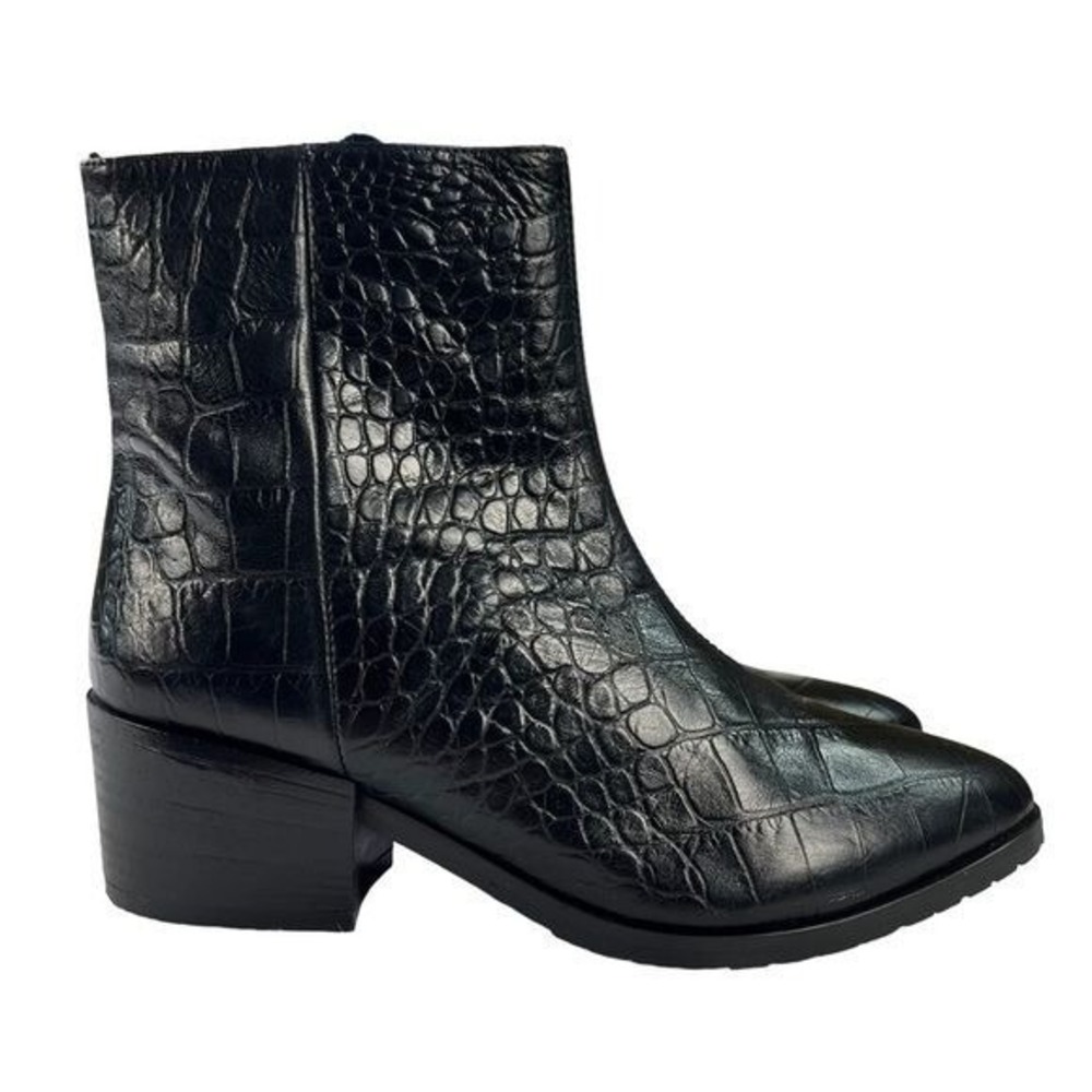 Fabianelli Black Croc Embossed Leather Ankle‎ Boots 6 Italy Made Luxe City Chic